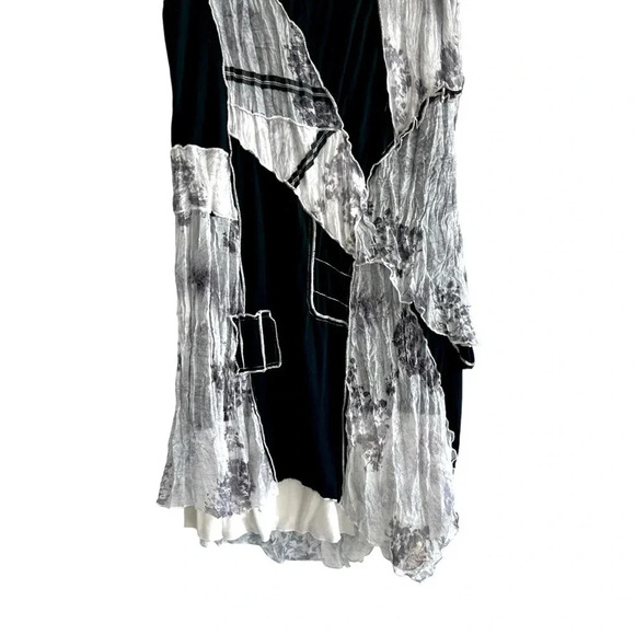 Fleur De Lis Flowy Black/Gray/White Sleeveless Dress, Size Large - Picture 3 of 6